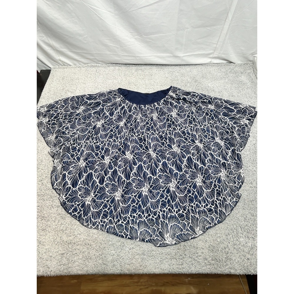 L Hansen Blue Poncho-Style Blouse Lace Overlay Top Whimsigoth Boho Womens XL‎